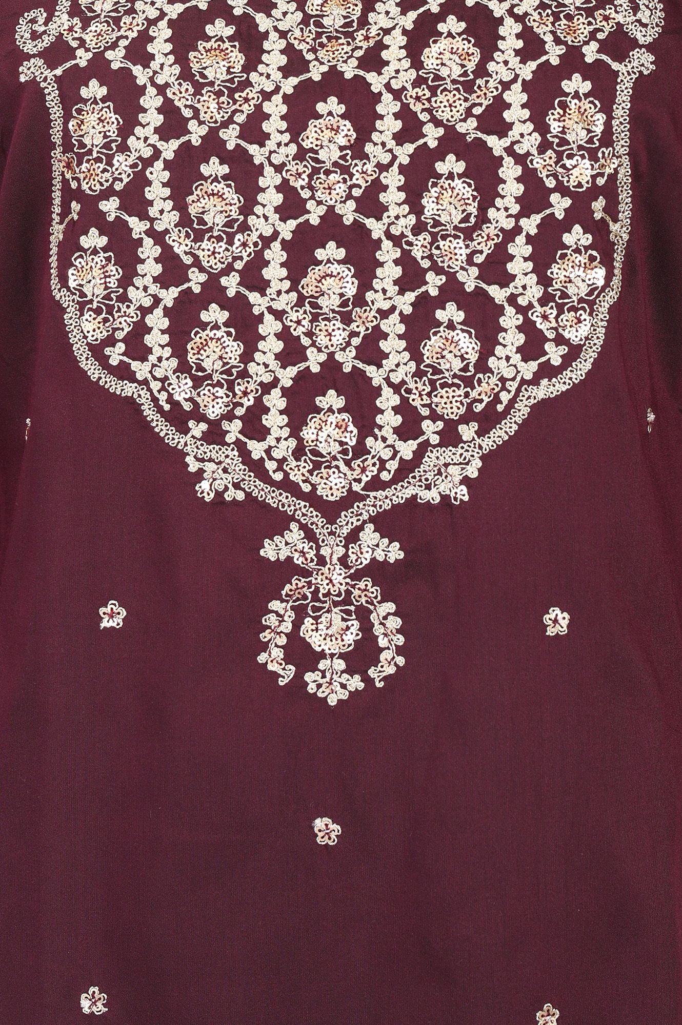 Burgundy Embroidered Straight Kurta
