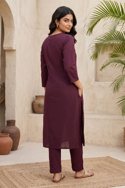 Burgundy Embroidered Straight Kurta