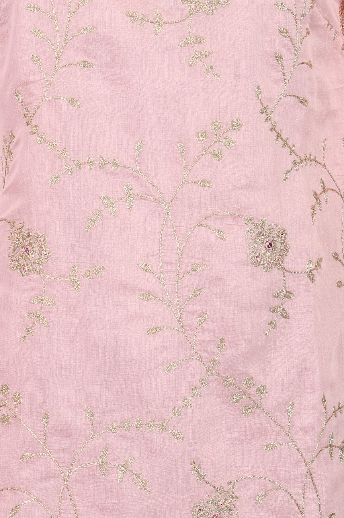 Pink Zari Embroidered Chanderi Straight Kurta
