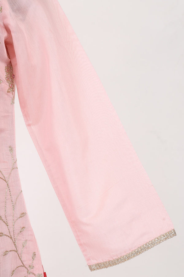 Pink Zari Embroidered Chanderi Straight Kurta
