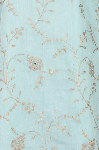 Turquoise Blue Zari Embroidered Chanderi Straight Kurta