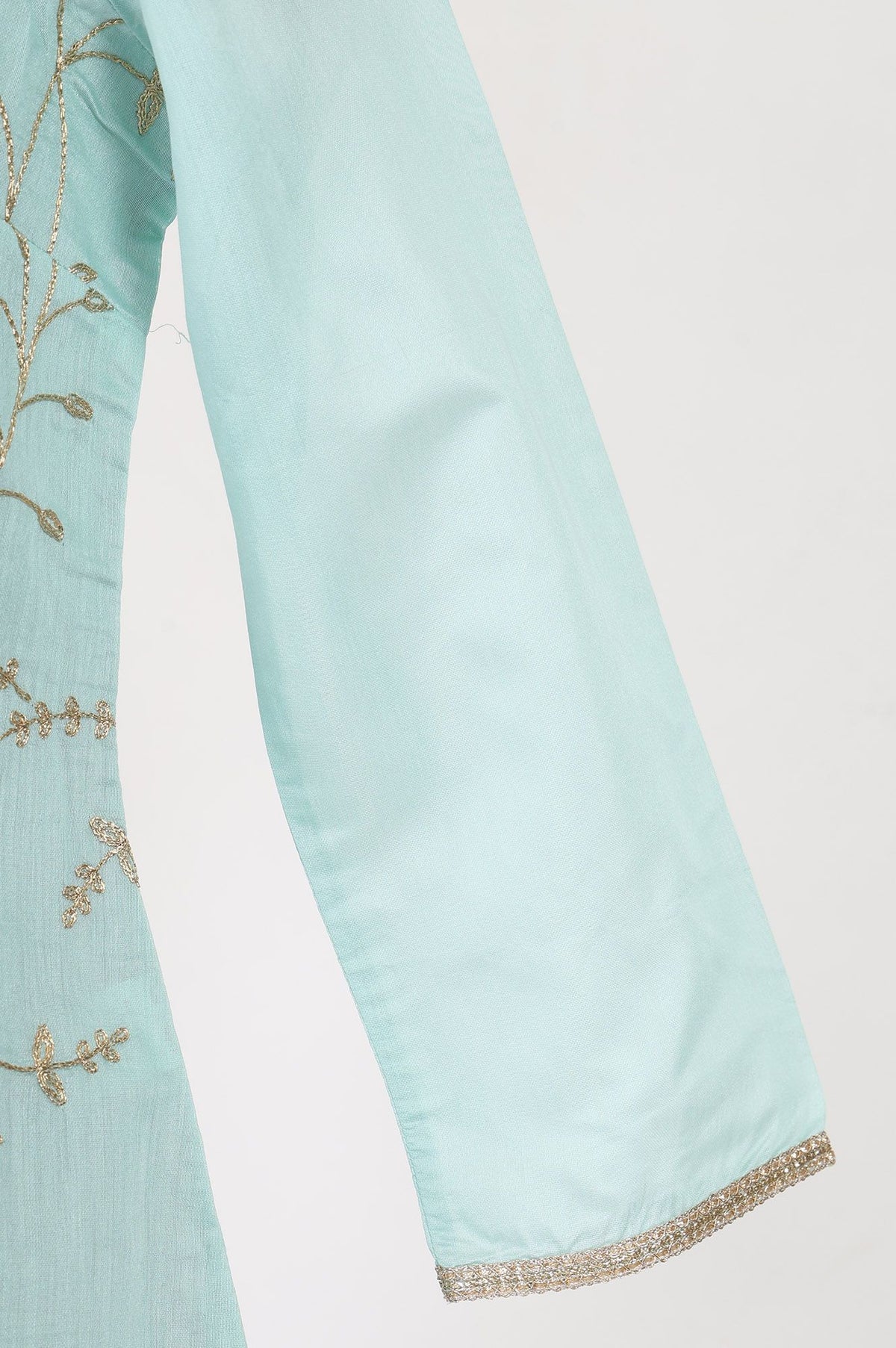Turquoise Blue Zari Embroidered Chanderi Straight Kurta