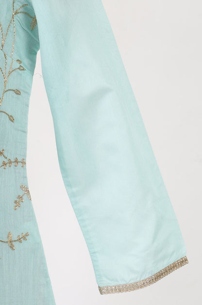Turquoise Blue Zari Embroidered Chanderi Straight Kurta