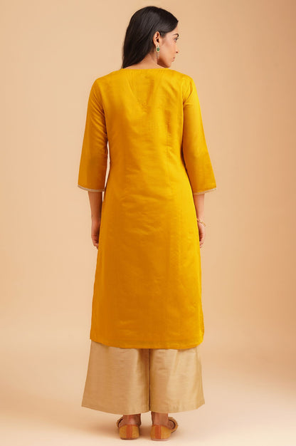 Yellow Zari Embroidered Chanderi Straight Kurta