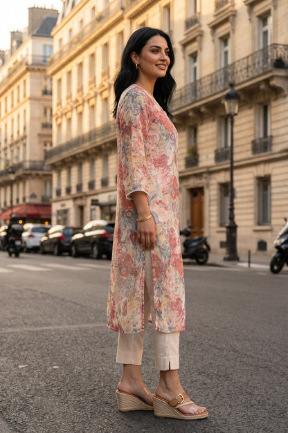 Multicolor Floral Printed Chiffon Straight Kurta