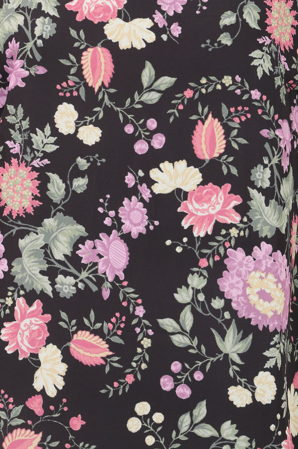 Black Floral Printed Georgette Straight Kurta