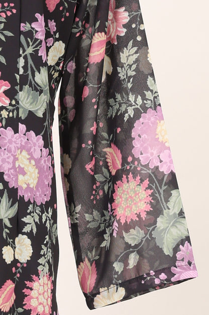 Black Floral Printed Georgette Straight Kurta