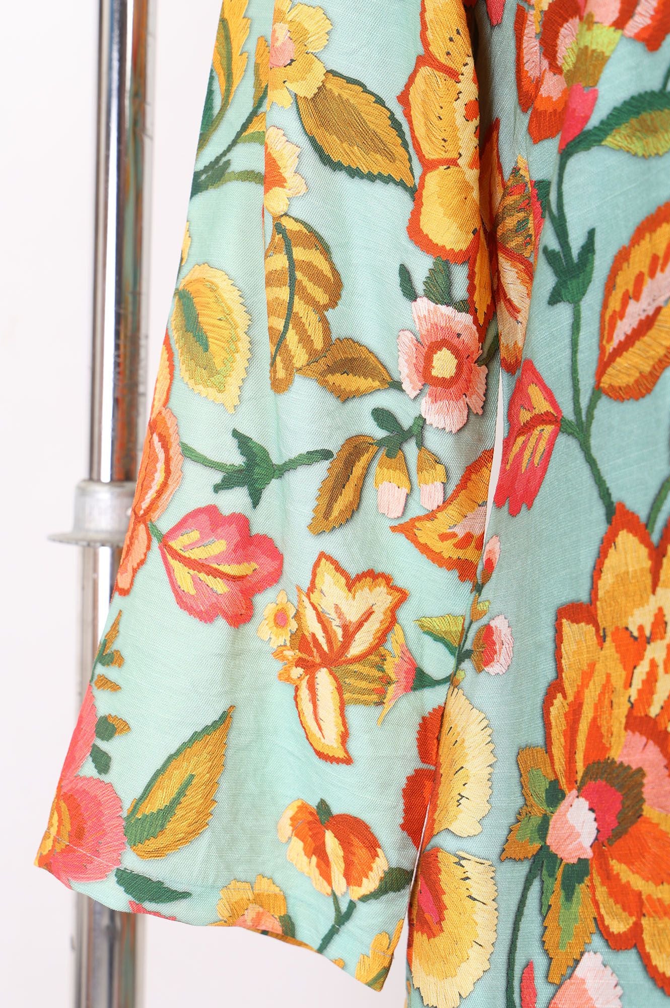 Turquoise Blue Floral Printed Straight Kurta