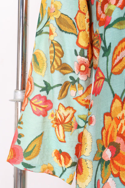 Turquoise Blue Floral Printed Straight Kurta