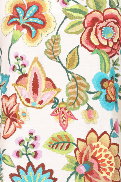 Off White Floral Printed Straight Kurta