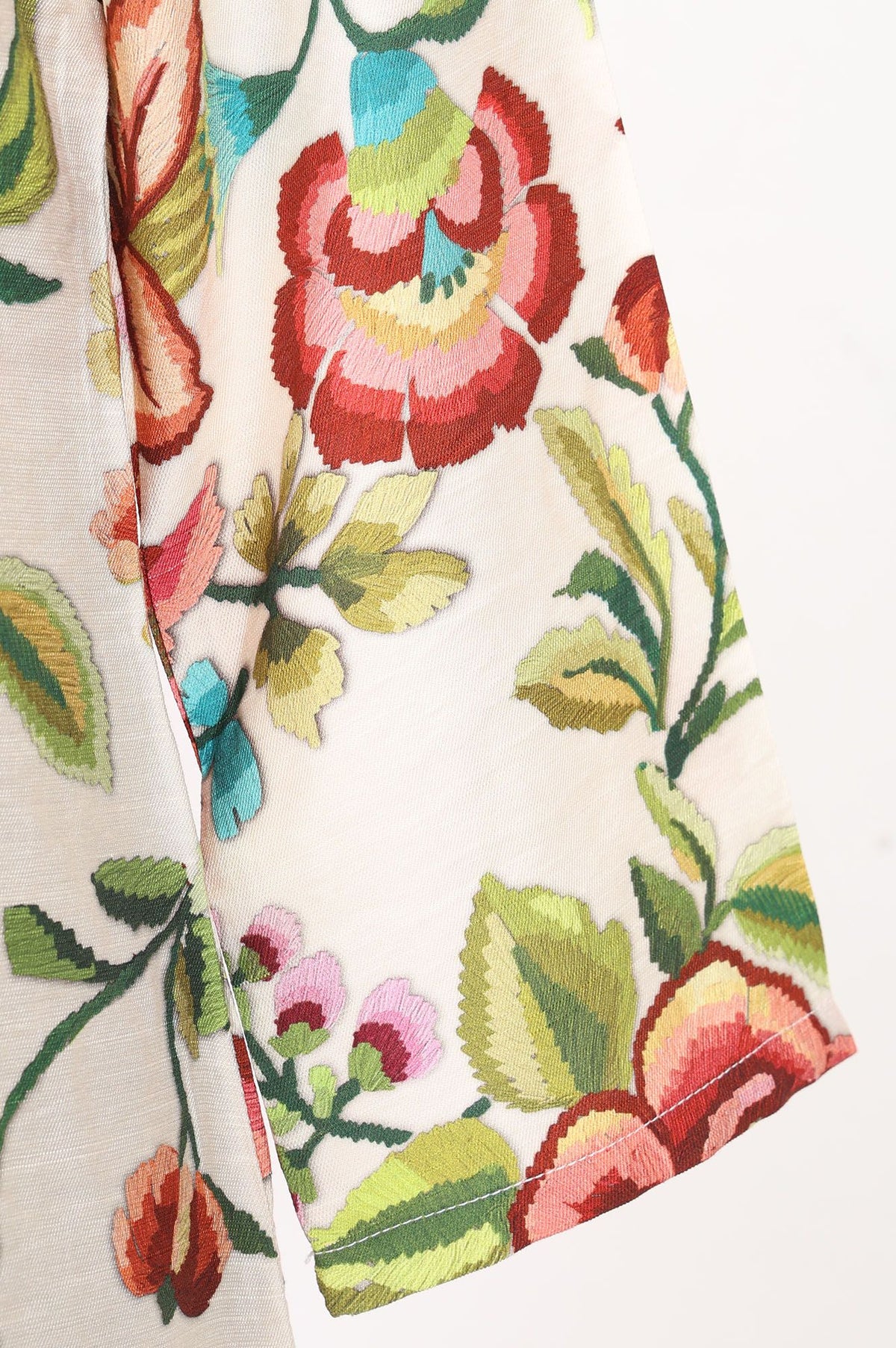Off White Floral Printed Straight Kurta
