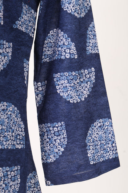 Navy Blue Geometric Printed Pure Cotton Straight Kurta
