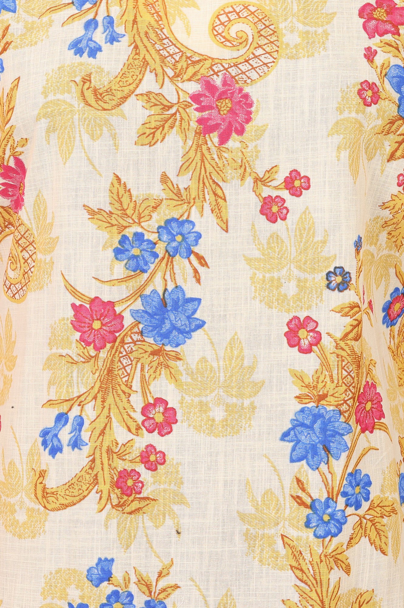Beige Floral Printed Pure Cotton Straight Kurta
