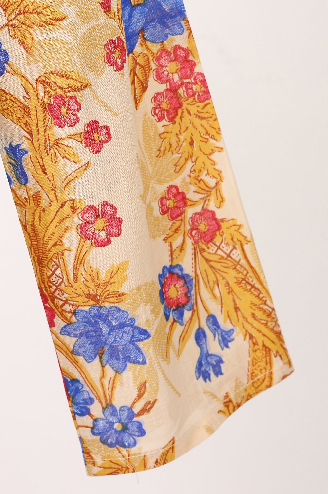 Beige Floral Printed Pure Cotton Straight Kurta