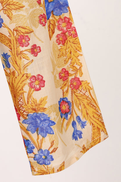 Beige Floral Printed Pure Cotton Straight Kurta