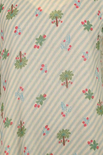 Off White Floral Printed Silver Chiffon Straight Kurta