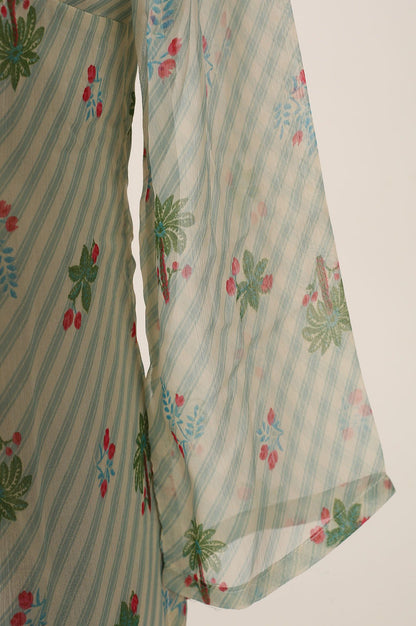 Off White Floral Printed Silver Chiffon Straight Kurta