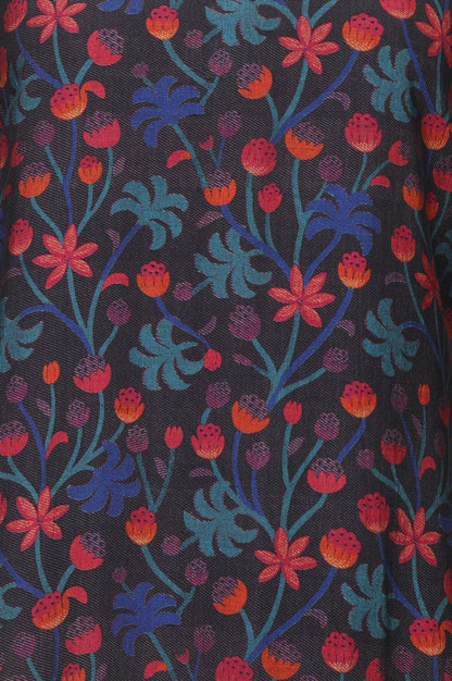 Black Floral Printed Straight Kurta