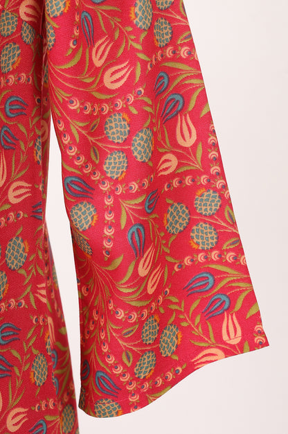 Red Floral Printed Rayon Straight Kurta