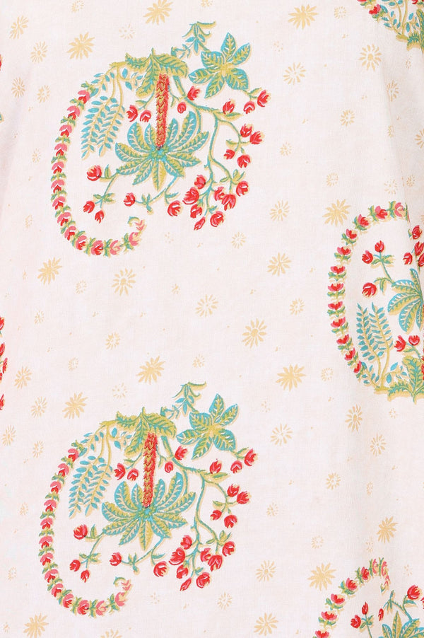Off White Floral Printed Rayon Straight Kurta with Lace