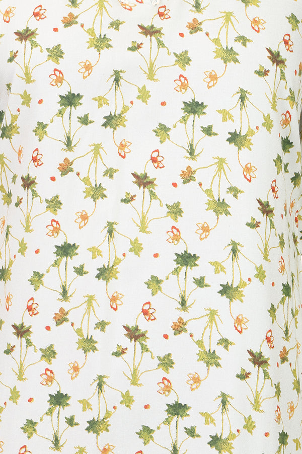 Off White Floral Printed Rayon Straight Kurta