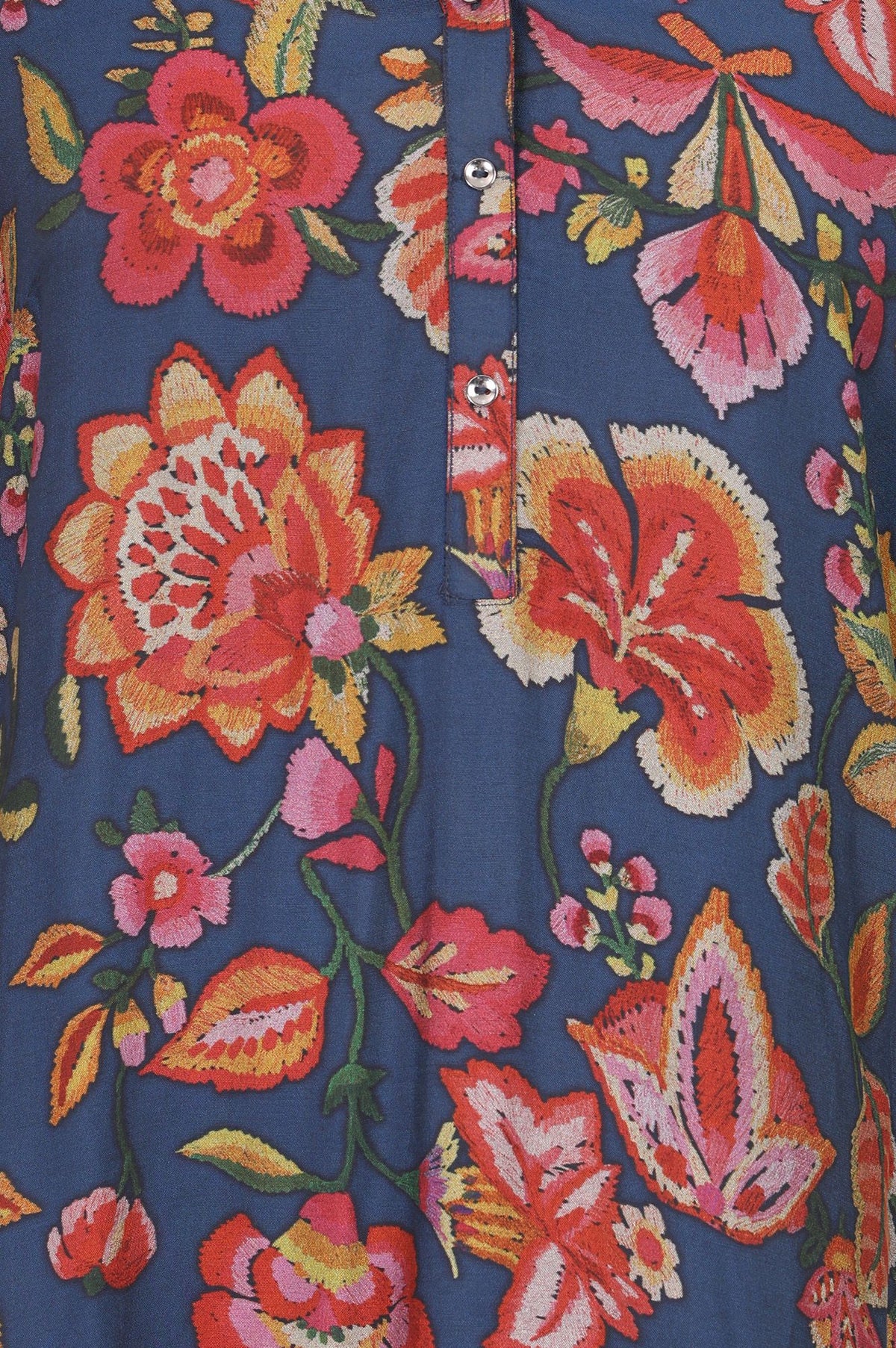 Navy Blue Floral Printed Crepe Straight Kurta