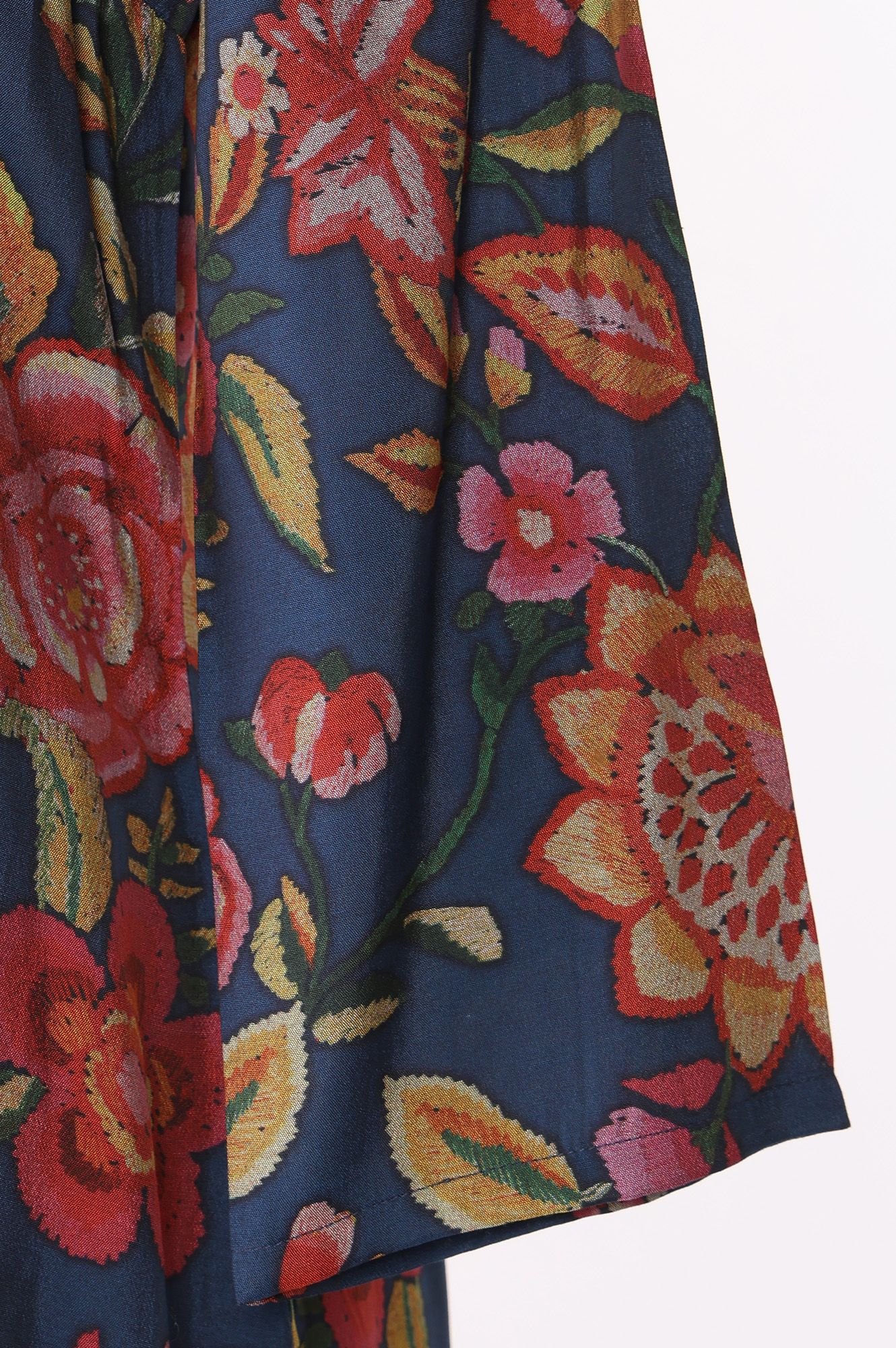 Navy Blue Floral Printed Crepe Straight Kurta