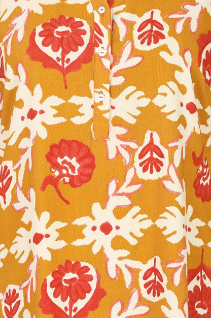 Mustard Floral Printed Straight Kurta