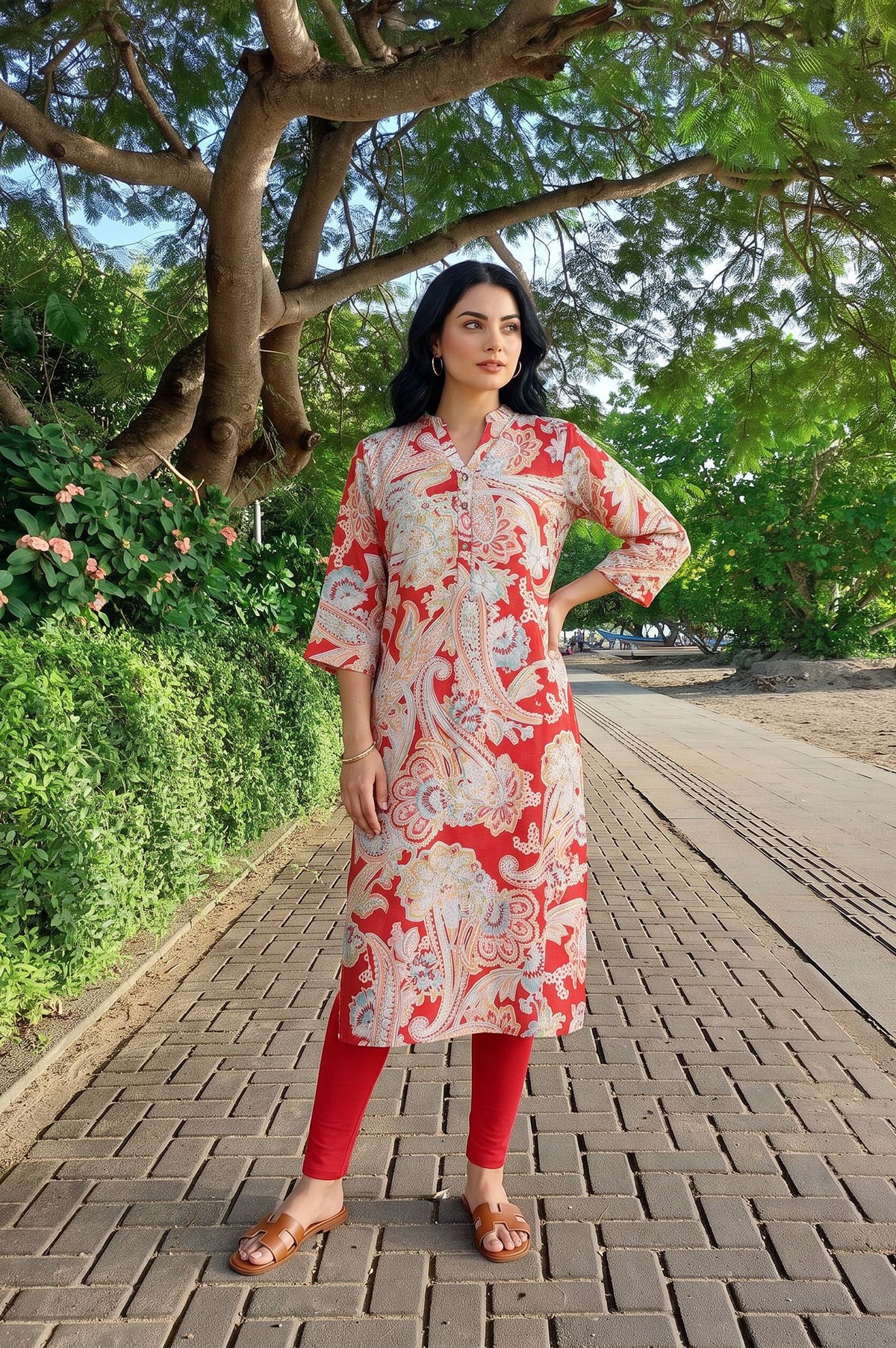 Red Paisley Straight Kurta