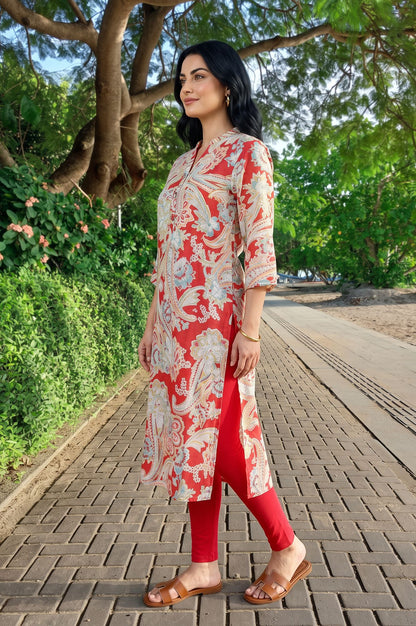 Red Paisley Straight Kurta