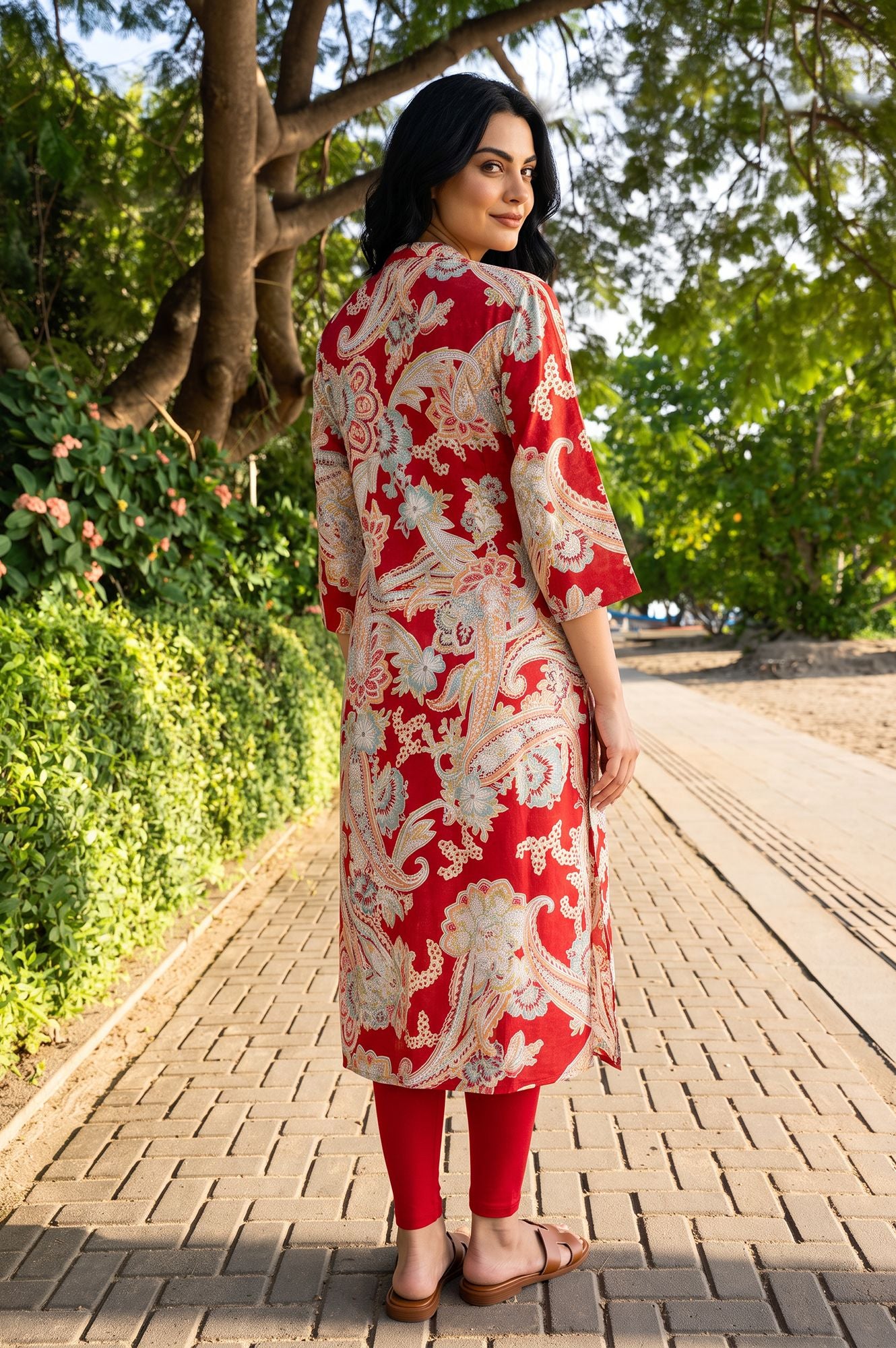 Red Paisley Straight Kurta