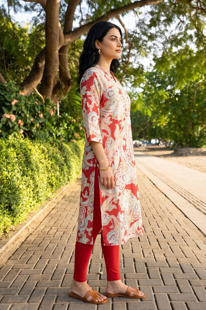 Red Paisley Straight Kurta