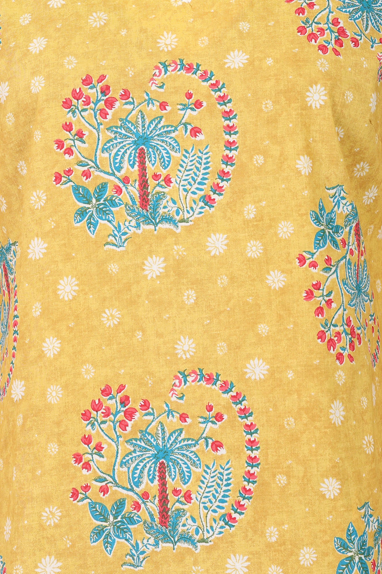 Mustard Floral Printed Pure Cotton Straight Kurta
