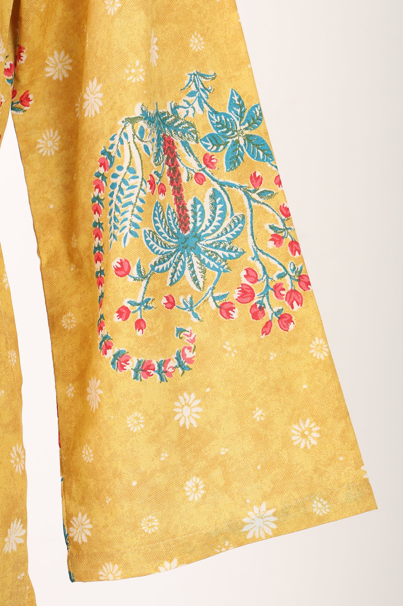 Mustard Floral Printed Pure Cotton Straight Kurta