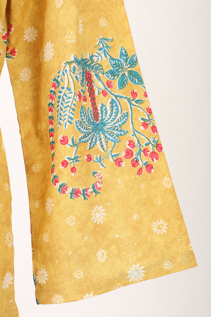 Mustard Floral Printed Pure Cotton Straight Kurta
