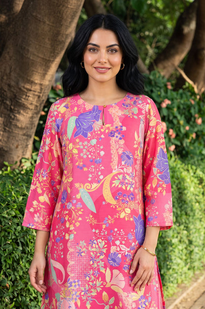 Pink Floral Printed Straight Kurta