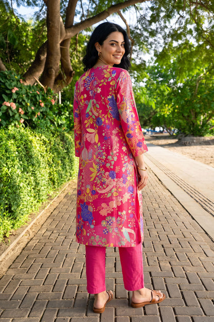 Pink Floral Printed Straight Kurta