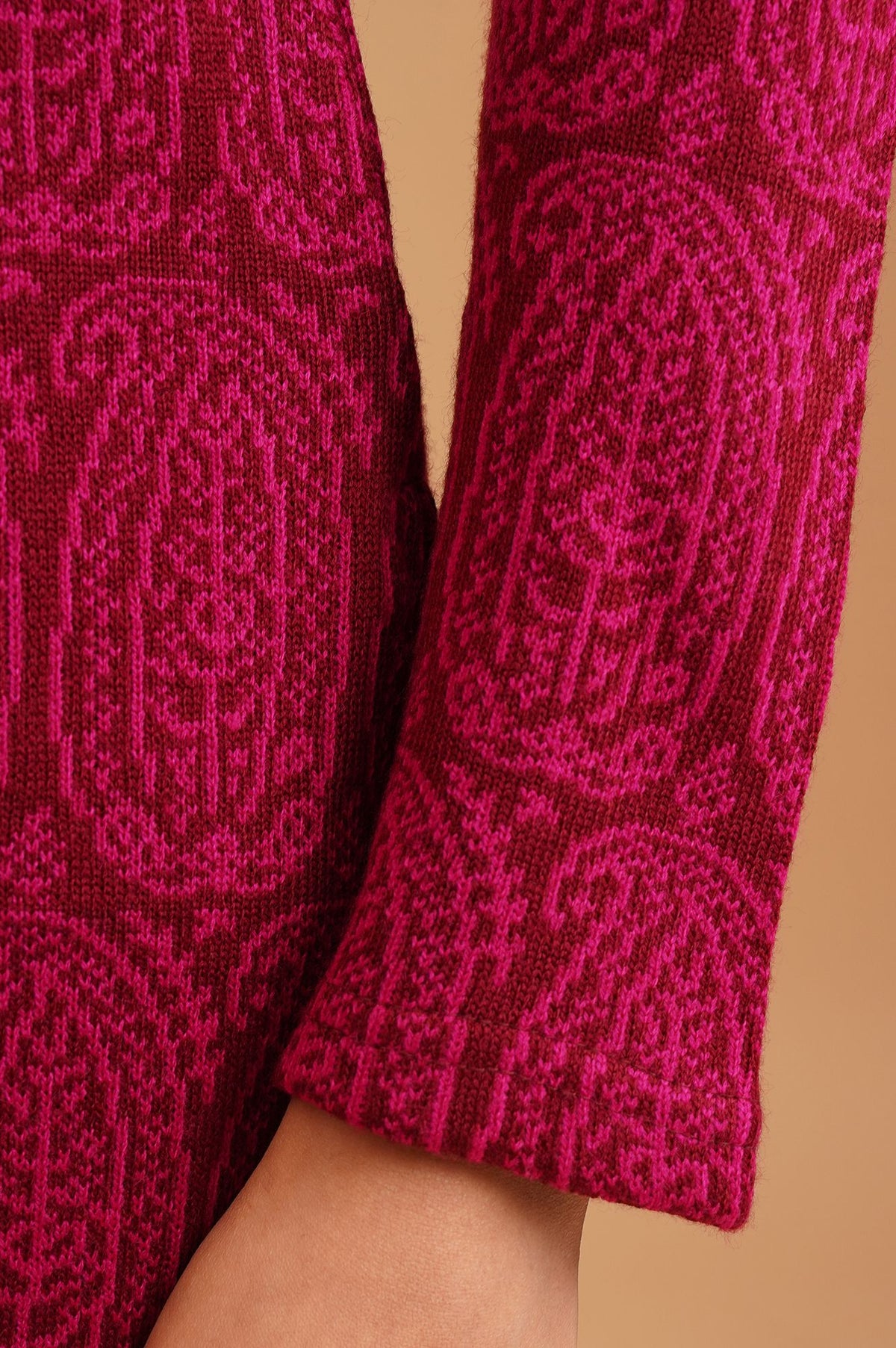 Magenta Yarn Dyed Acrylic Jacquard Straight Winter Kurta