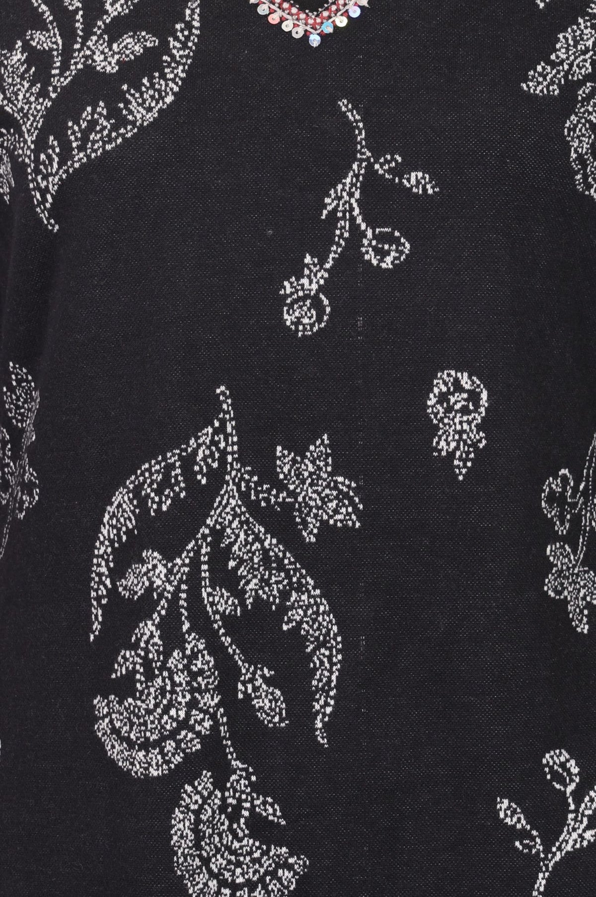 Black Floral Printed Sequin Jacquard Straight Winter Kurta