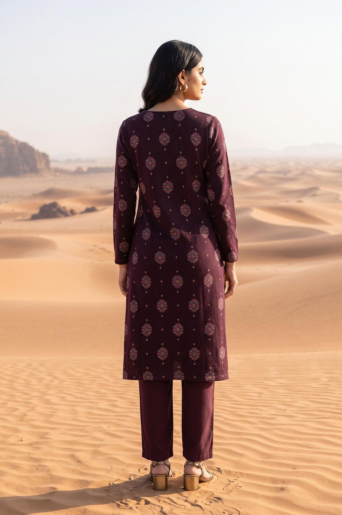 Purple Ethnic Motifs Yarn Dyed Acrylic Jacquard Straight Winter Kurta