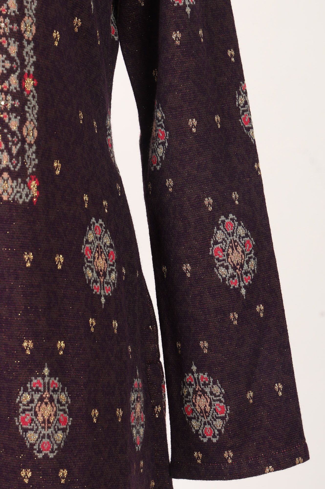 Purple Ethnic Motifs Yarn Dyed Acrylic Jacquard Straight Winter Kurta