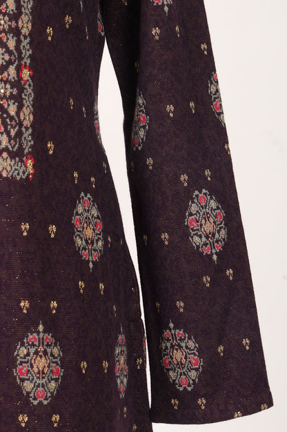 Purple Ethnic Motifs Yarn Dyed Acrylic Jacquard Straight Winter Kurta