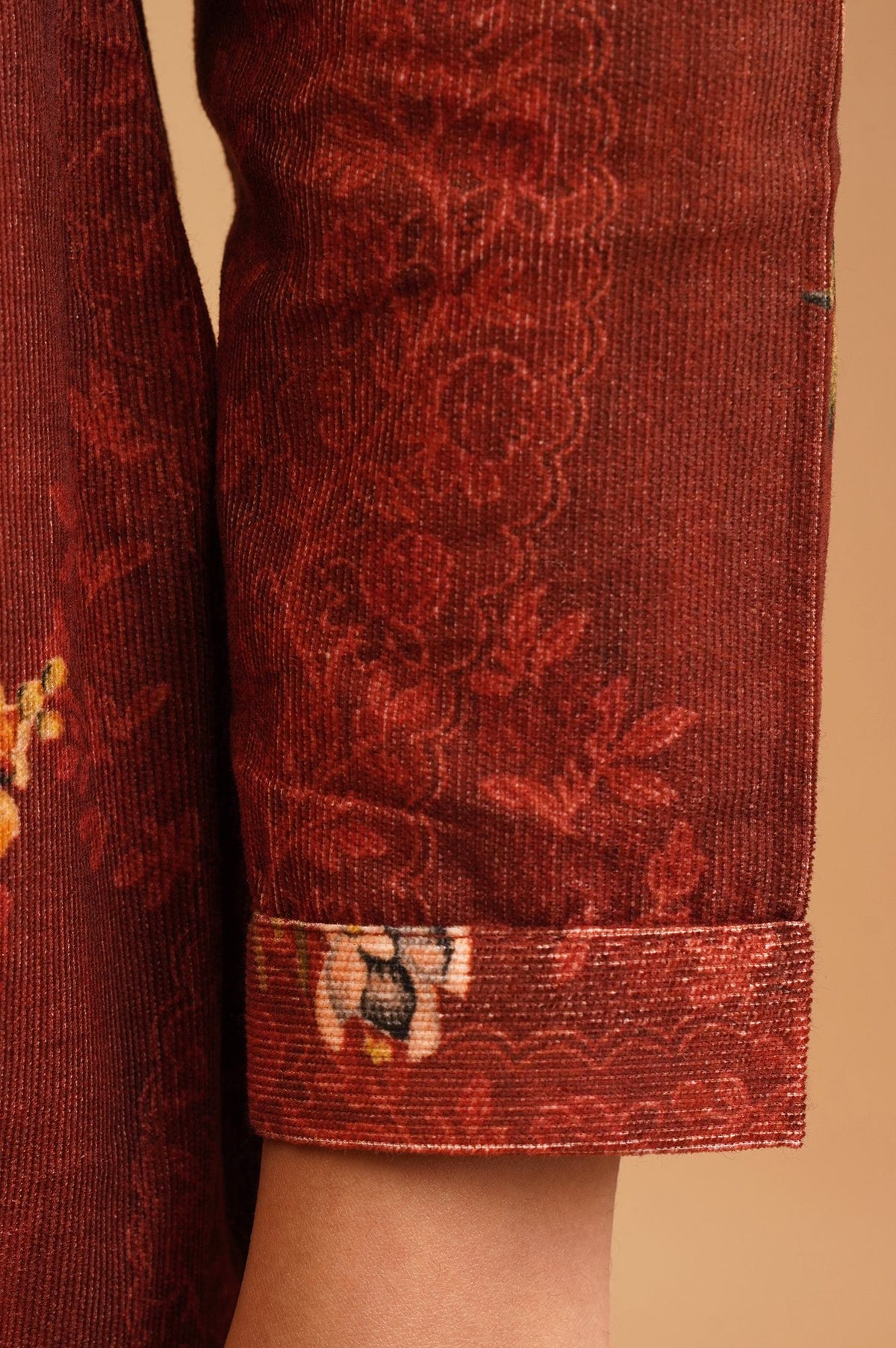 Maroon Floral Printed Pure Cotton Straight Winter Kurta