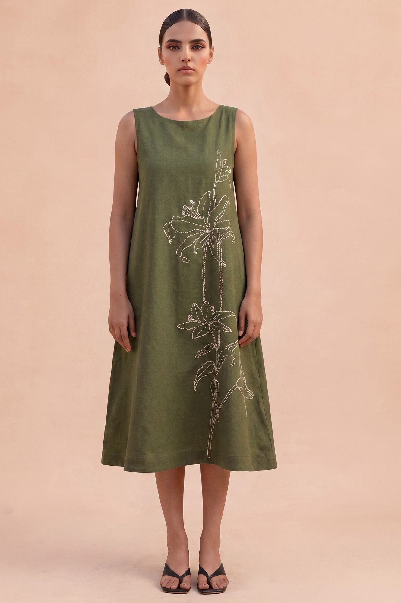 Leisure Stroll Casual Embroidered Flared Dress