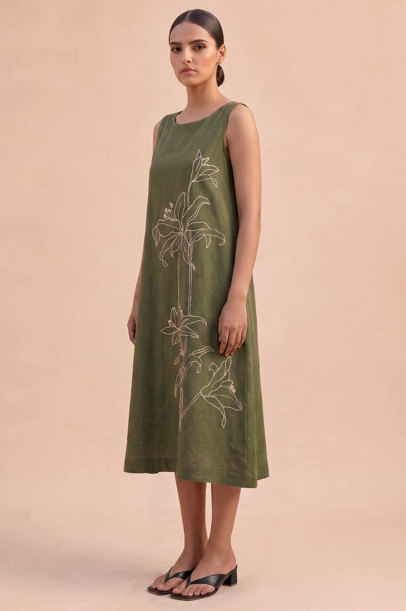 Leisure Stroll Casual Embroidered Flared Dress