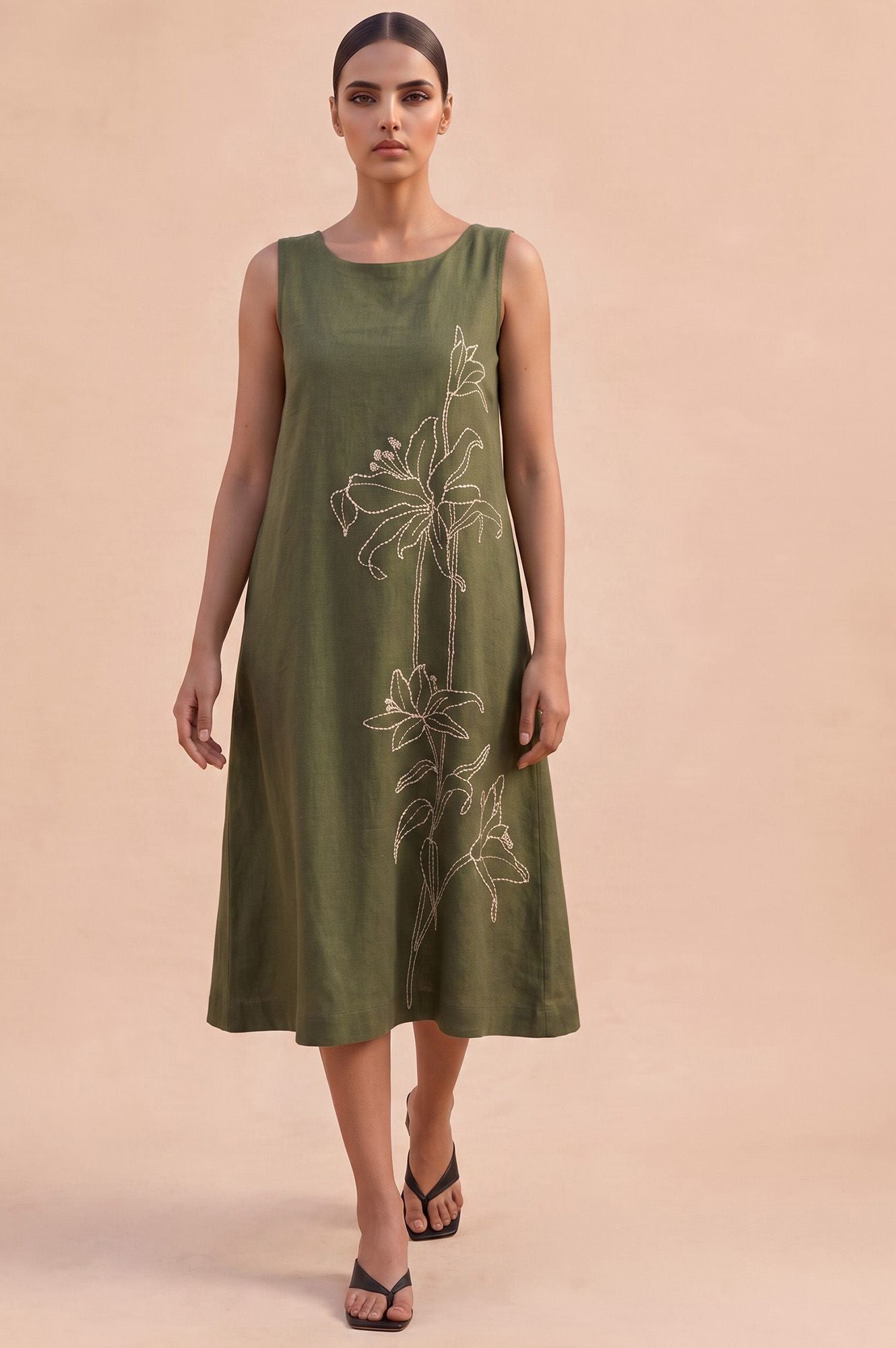 Leisure Stroll Casual Embroidered Flared Dress
