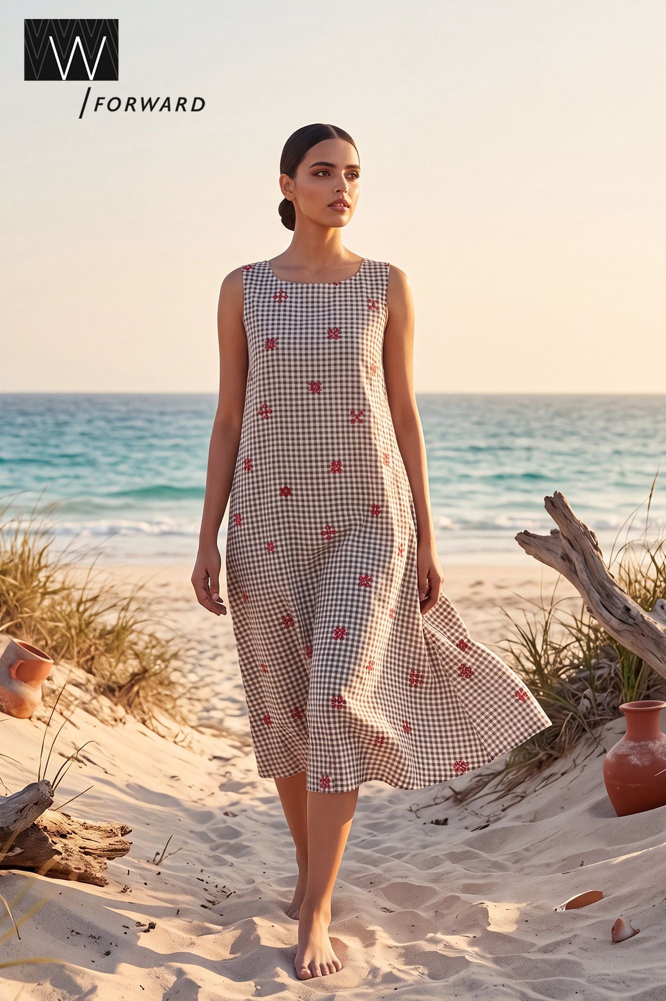 Gingham Hour Casual Embroidered Flared Dress
