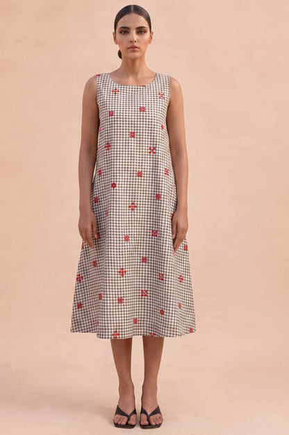 Gingham Hour Casual Embroidered Flared Dress
