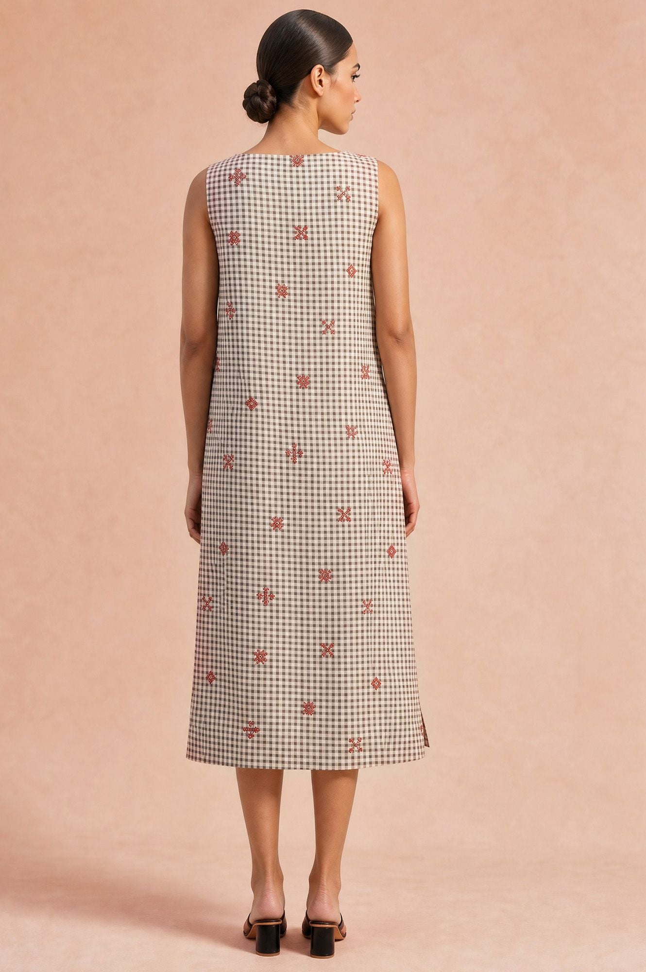 Gingham Hour Casual Embroidered Flared Dress