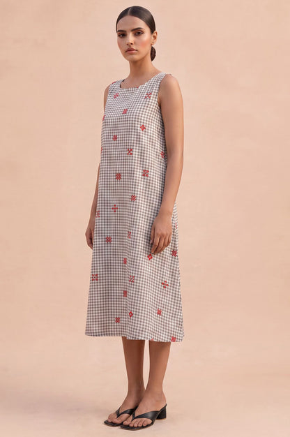 Gingham Hour Casual Embroidered Flared Dress